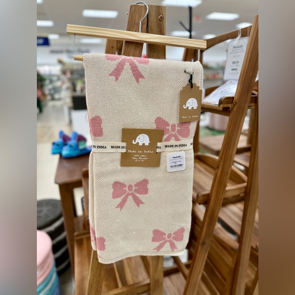 Pink Bow Coquette Baby Cotton Blanket